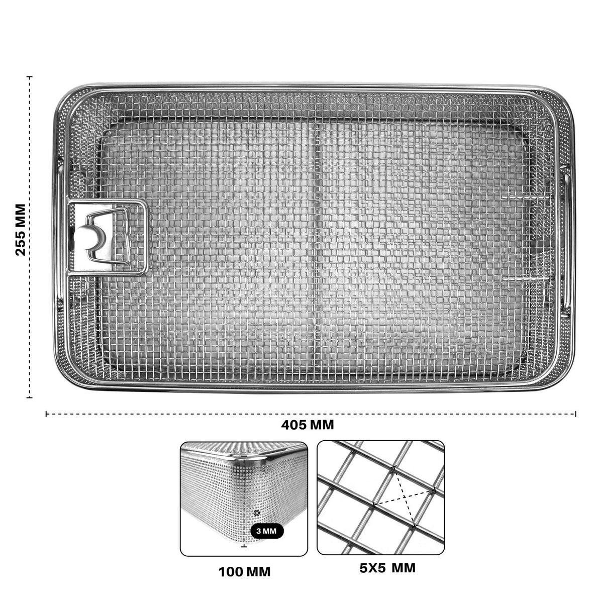 Hybrid sterilization basket with lid 405 × 255 × 100 mm view 3