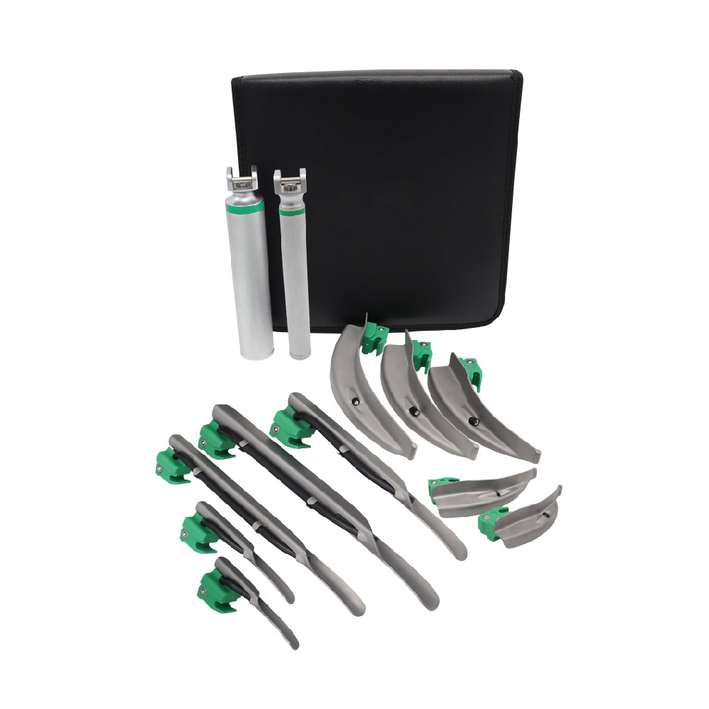 Single Use Fiber Optic Laryngoscope Set – Macintosh & Miller Blades + 2 Reusable Handles (12 Piece)